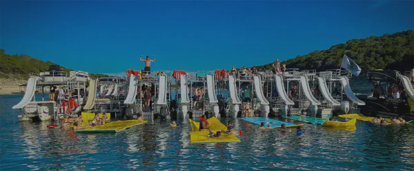 Tiki vibes party boat on Lake Travis
